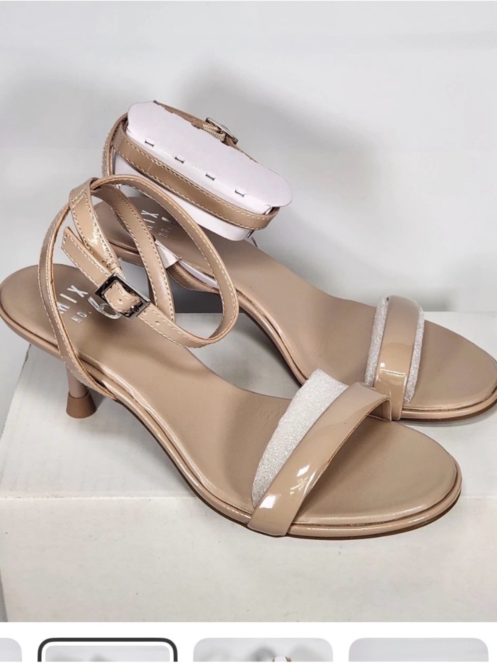 Mix No. 6 Tayla Nude Patent Ankle-Strap Mid-Heel Sandals